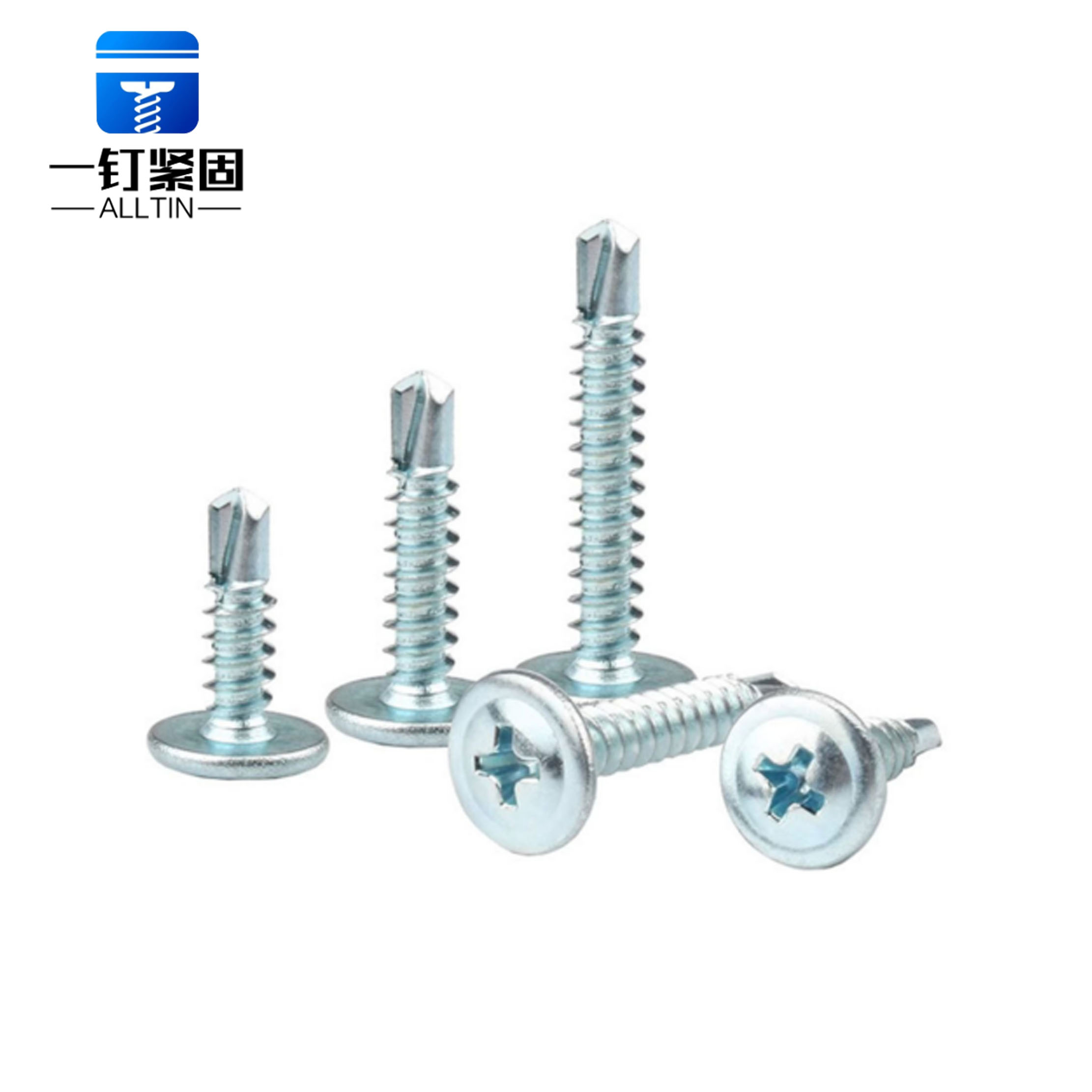Blue and white zinc cross pan head screws