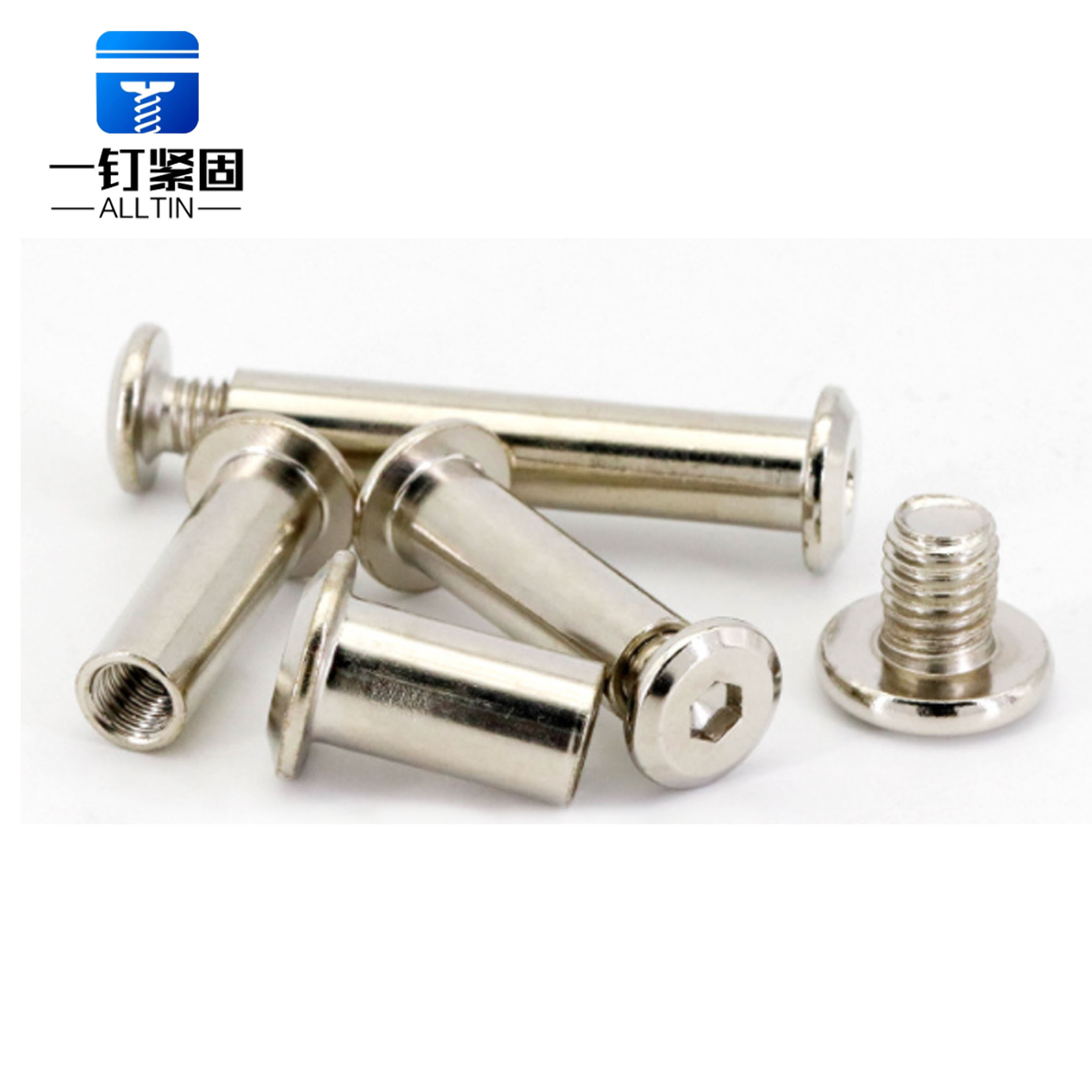 Diagonal flat head chamfered hexagon female bolt and cap nut kit
