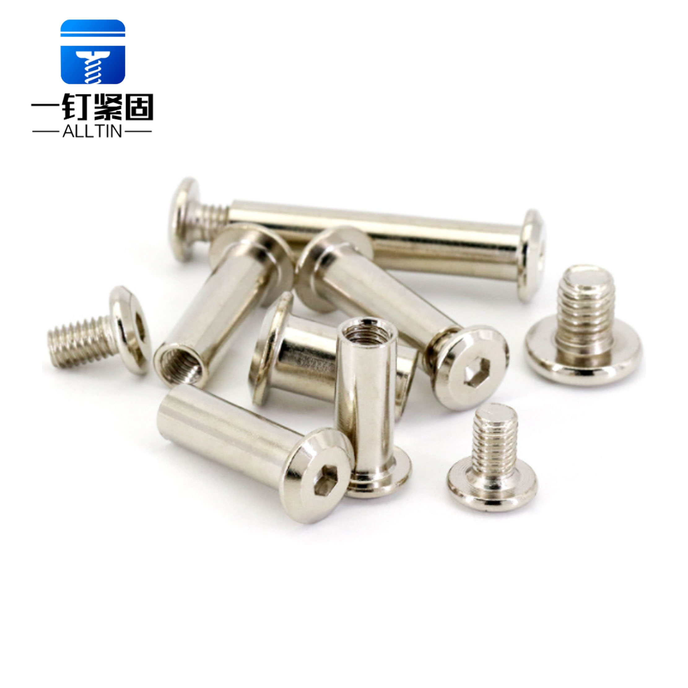 Diagonal flat head chamfered hexagon female bolt and cap nut kit
